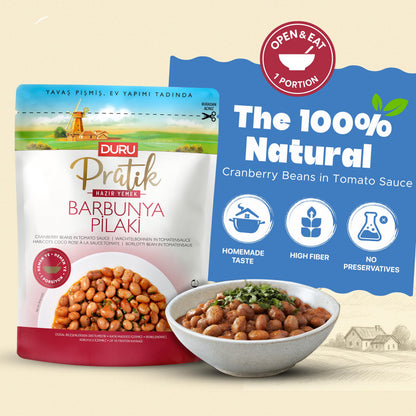 Duru Ready Cranberry Beans in Tomato Sauce, 400g x 4 Packs, Open and Eat, 100% Natural, BPA Free, No Trans Fat, Non-GMO, No Preservatives & Artificial Color