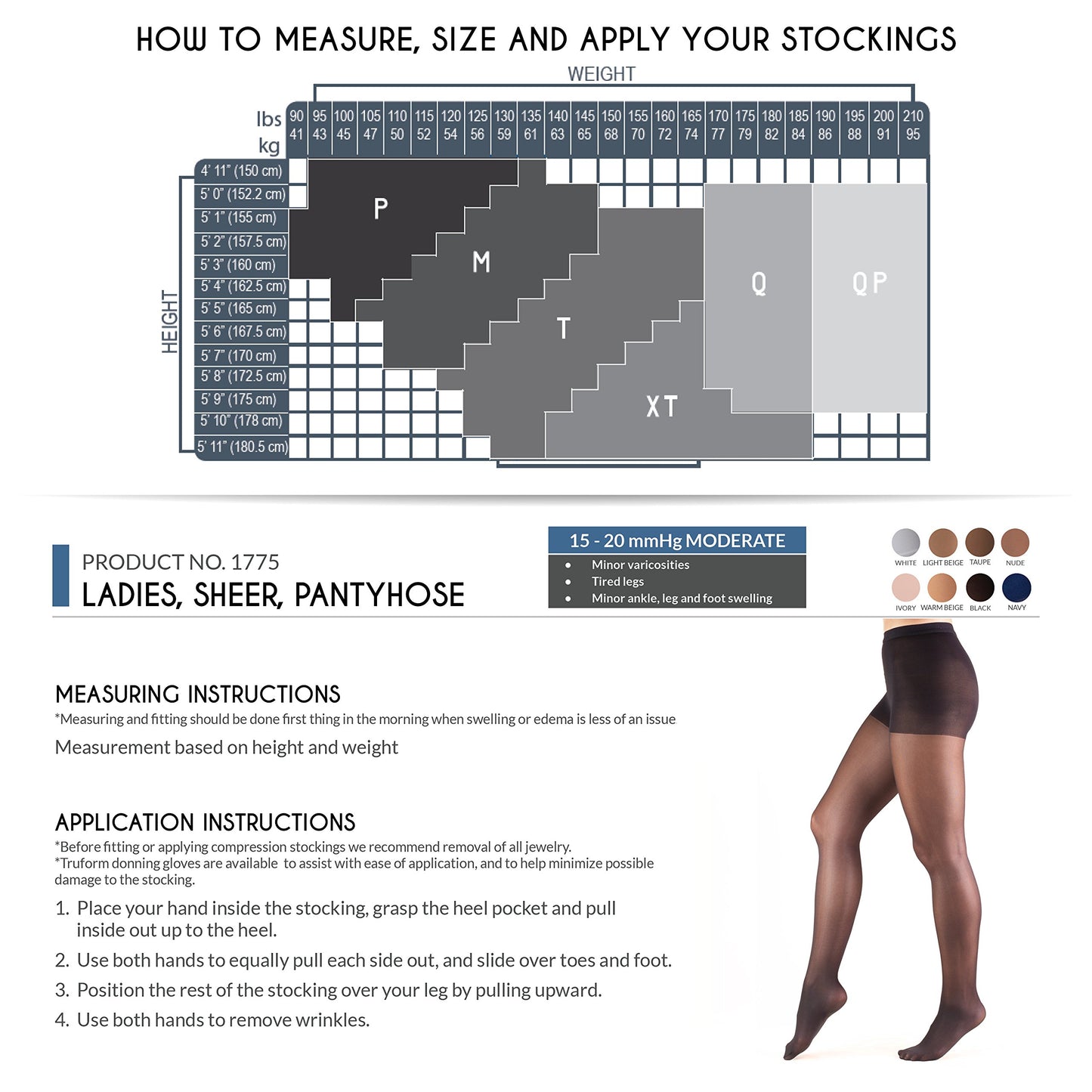 Truform 15-20 mmHg Compression Pantyhose, Sheer 20 Denier Women's Shaping Tights, Espresso, Queen Plus
