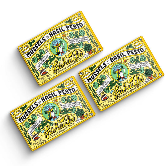 Fishwife Mussels In Basil Pesto 3-Pack (4.2 Ounce) | Hand-Packed in Spain | ASC-Certified Sustainable Seafood, Gluten Free, High Protein, Omega-3s | Responsibly Raised in Chile