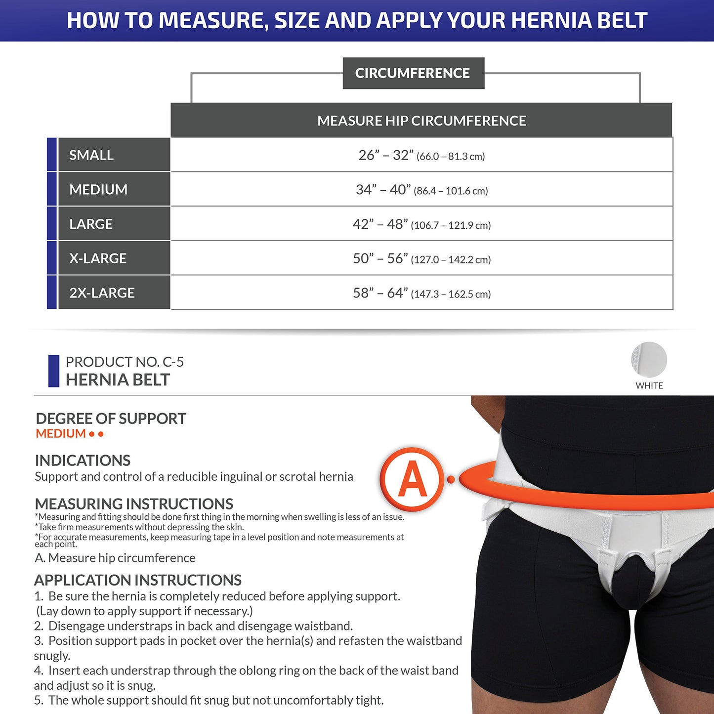 Champion Hernia Belt, Single or Double Bilateral Herniation Pad, Adjustable, Elastic, Medium