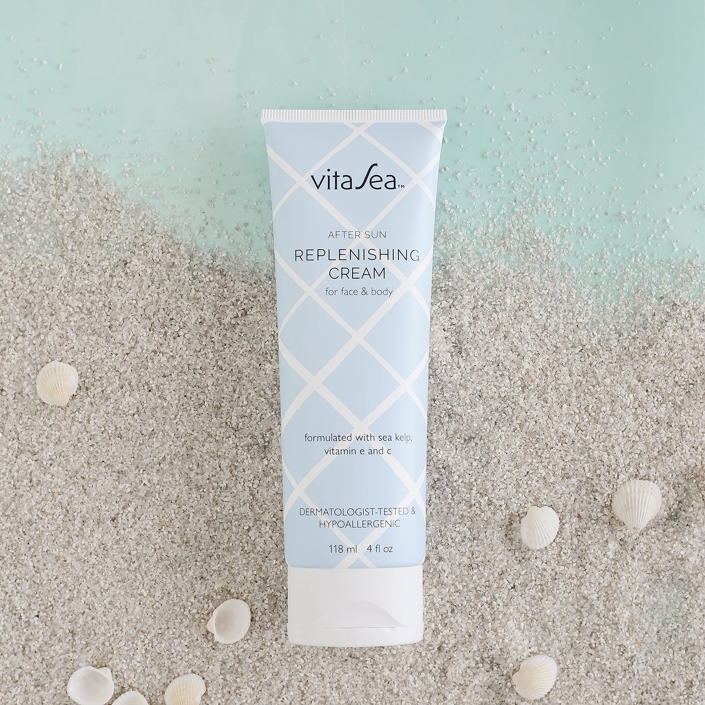 VitaSea After Sun Replenishing Cream for Face and Body, Refresh, Hydrate & Soothe Heat Exposed Skin, Fast-Absorbing Vegan After Sun Care, Formulated with Sea Kelp, Vitamin E & C, 4 Fl Oz