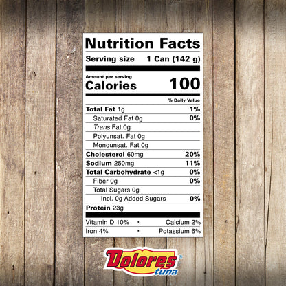 Dolores Tuna Chunk Light Yellowfin Tuna in Water, 5 oz Can (Pack of 24) – Mild Flavor, Flaky Texture, Ready-to-Eat Protein