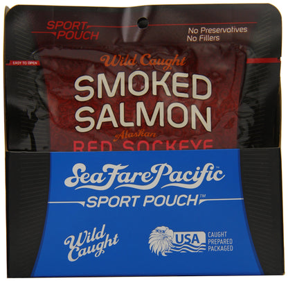 Sea Fare Pacific Wild Caught Smoked Sockeye Salmon Sport Pouch, 3 Ounce (Pack of 12)