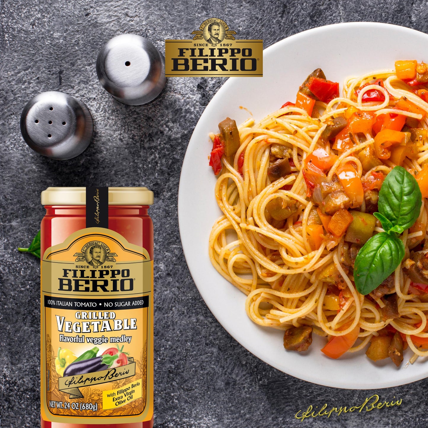 Filippo Berio Pasta Sauce, Grilled Vegetable Sauce, 24 Ounce Glass Jar, No Sugar Added, Vegan, Gluten Free, Lactose Free, Non-GMO