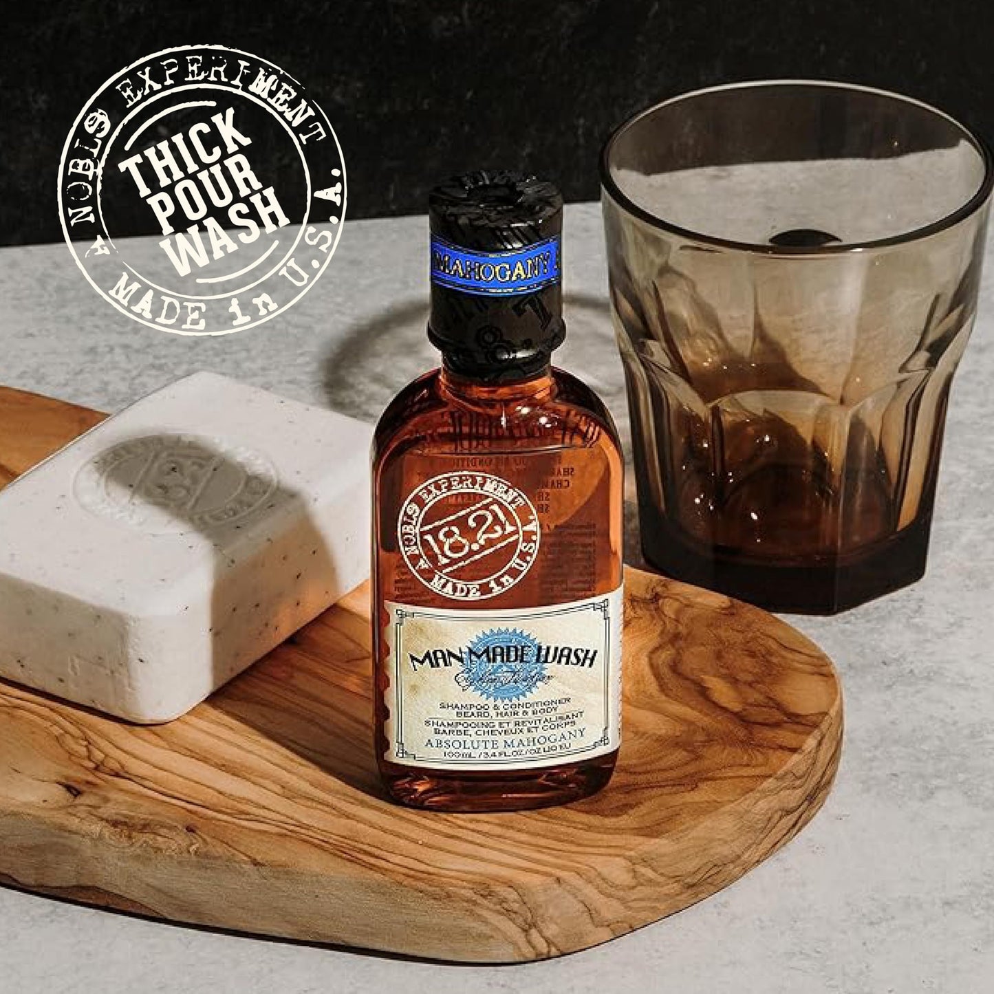 18.21 Man Made Original Absolute Mahogany 3-in-1 Body Wash, Shampoo, & Conditioner for Men, All Hair & Skin Types, Strengthens and Moisturizes in a Manly Aroma, 32oz