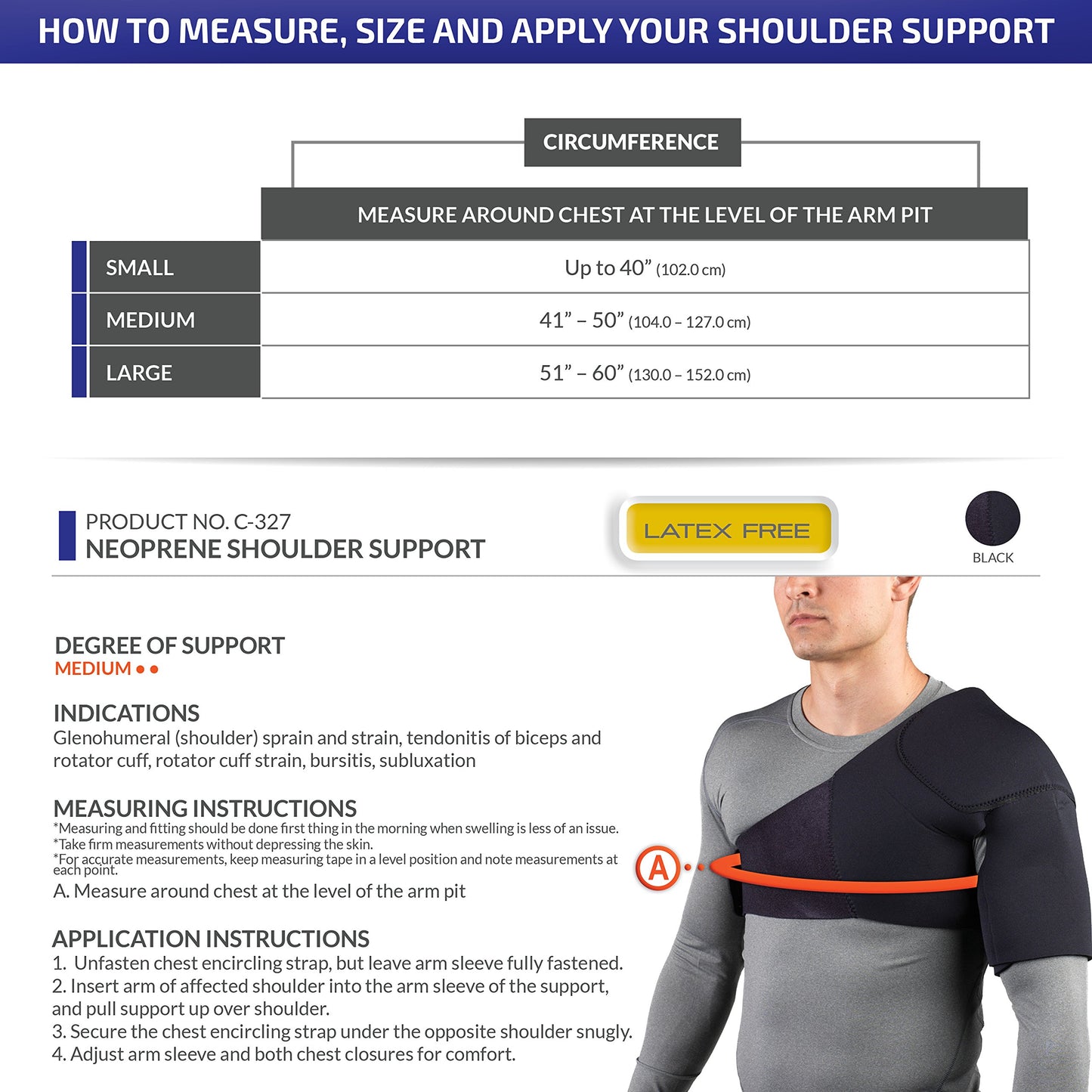 OTC Shoulder Support, Brace and Post-Surgical Protector, Neoprene, Medium