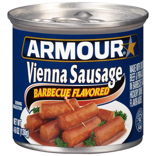 Armour Star Vienna Sausage, BBQ Flavored, Ready to Eat Canned Sausage, 7g Protein Per Serving, 4.6 oz. (Bulk Pack of 24)