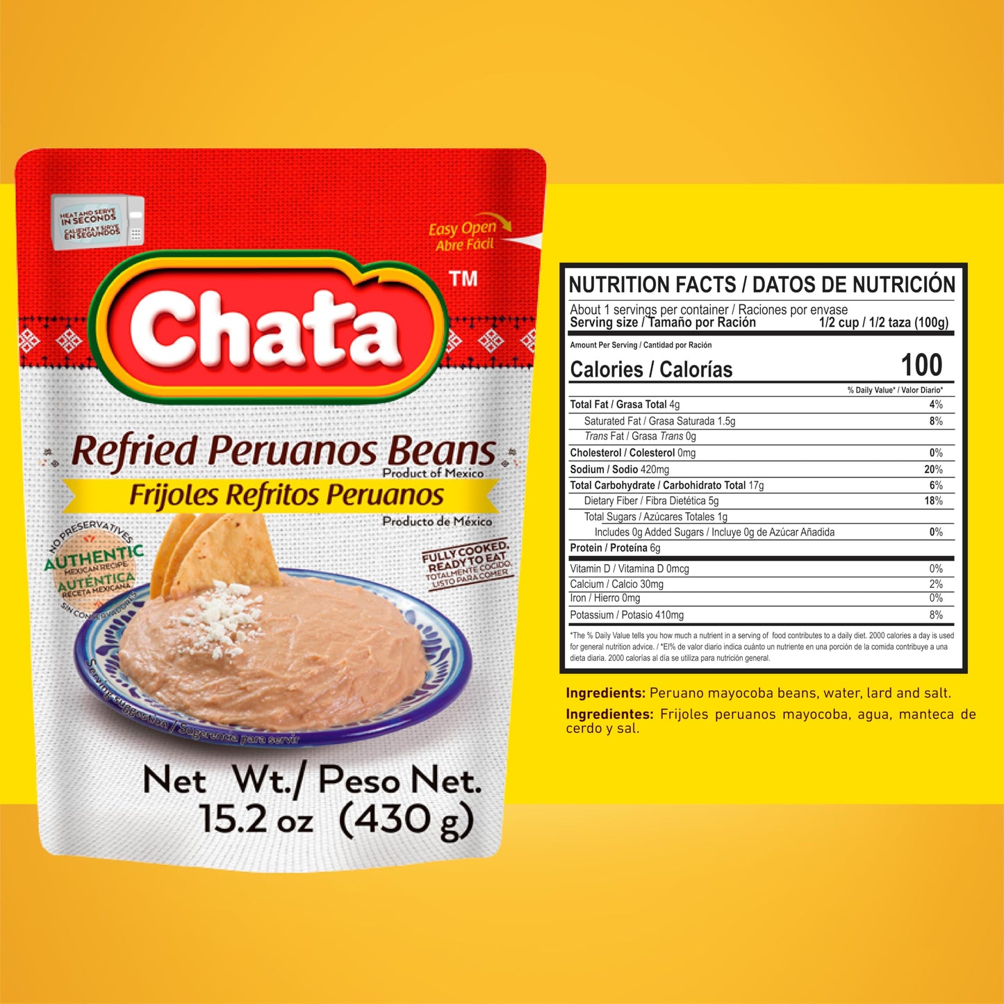 Chata Mexican Refried Mayocoba Beans, 15.2 oz (Pack of 3)