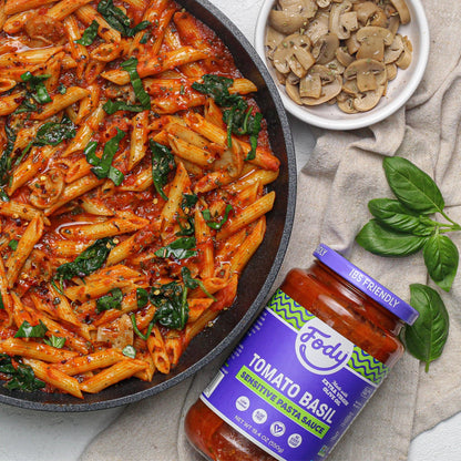 Fody Foods Tomato Basil Pasta Sauce, 19.4 Oz, Garlic and Onion Free, Low FODMAP Certified, Gut & IBS Friendly, Vegan, Non-GMO, Gluten Free, Kosher