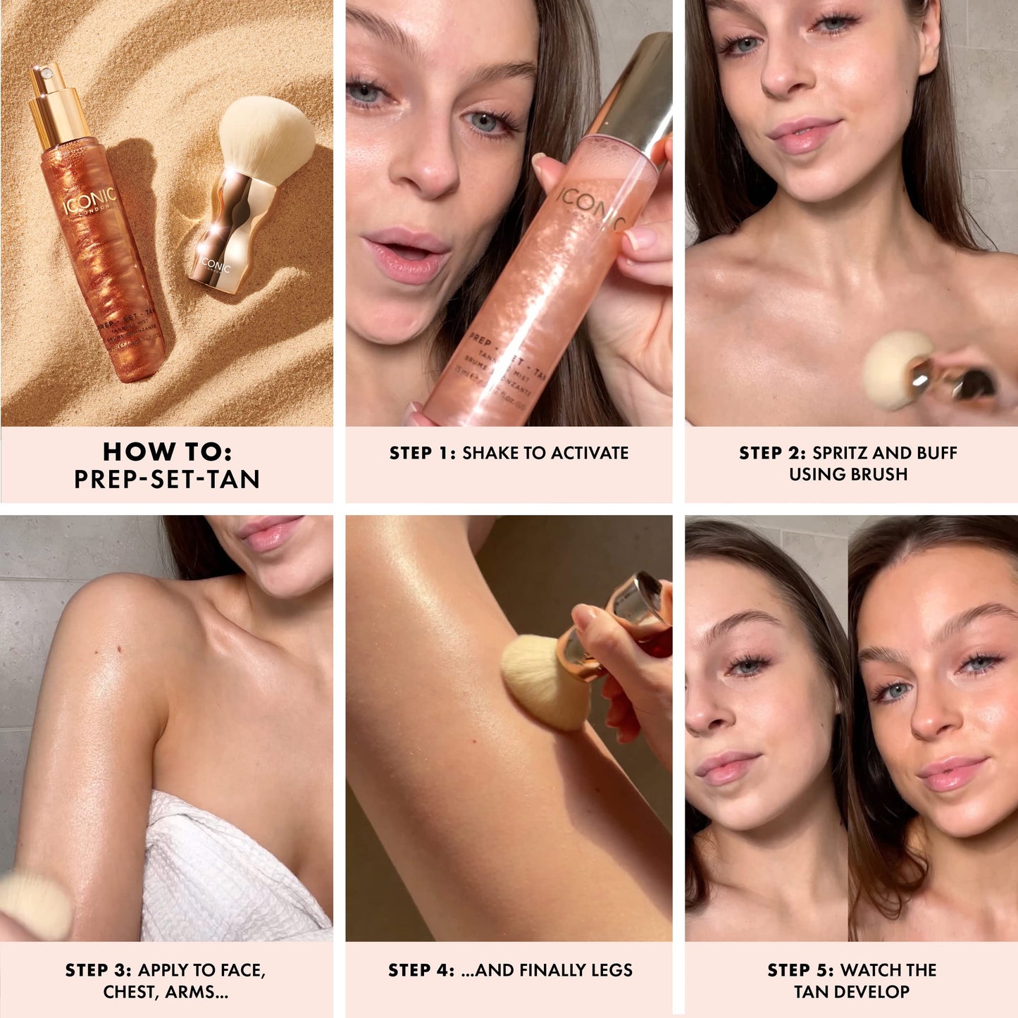 ICONIC LONDON Prep-Set-Tan Original | Shimmering Self Tanning Facial Mist with Hyaluronic Acid, Cruelty-Free, Vegan Makeup, 2.53 Fl oz