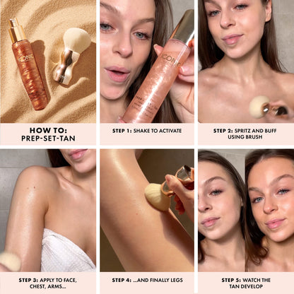 ICONIC LONDON Prep-Set-Tan Original | Shimmering Self Tanning Facial Mist with Hyaluronic Acid, Cruelty-Free, Vegan Makeup, 2.53 Fl oz