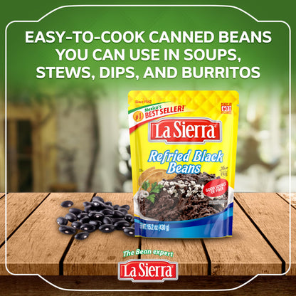 La Sierra Refried Black Beans, Ready-to-Eat Vegetarian Refried Beans, 15.2 oz Pouch (Pack of 8)