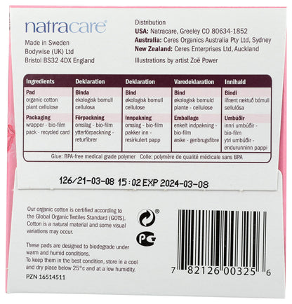 Natracare Ultra Extra Pads with Wings, Regular, Individually Wrapped, Made with Certified Organic Cotton, Ecologically Certified Cellulose Pulp and Plant Starch (1 Pack, 12 Pads Total)