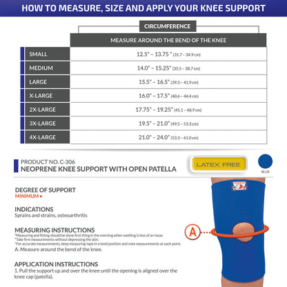 OTC Neoprene Knee Support with Open Patella, Black, X-Large
