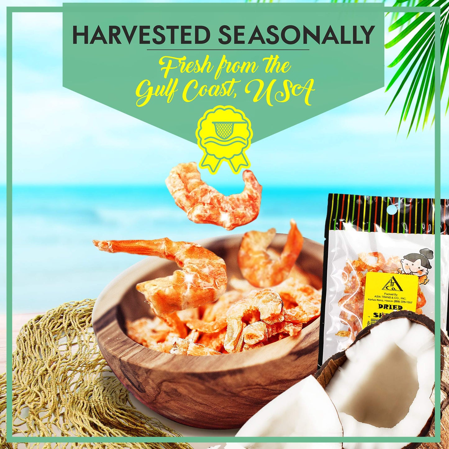 Asia Trans Dried Louisiana Large Shrimp - Hawaiian Favorite - Fresh-Caught & Dehydrated for Snacks, Asian Seafood Salad, Pad Thai, or Soup