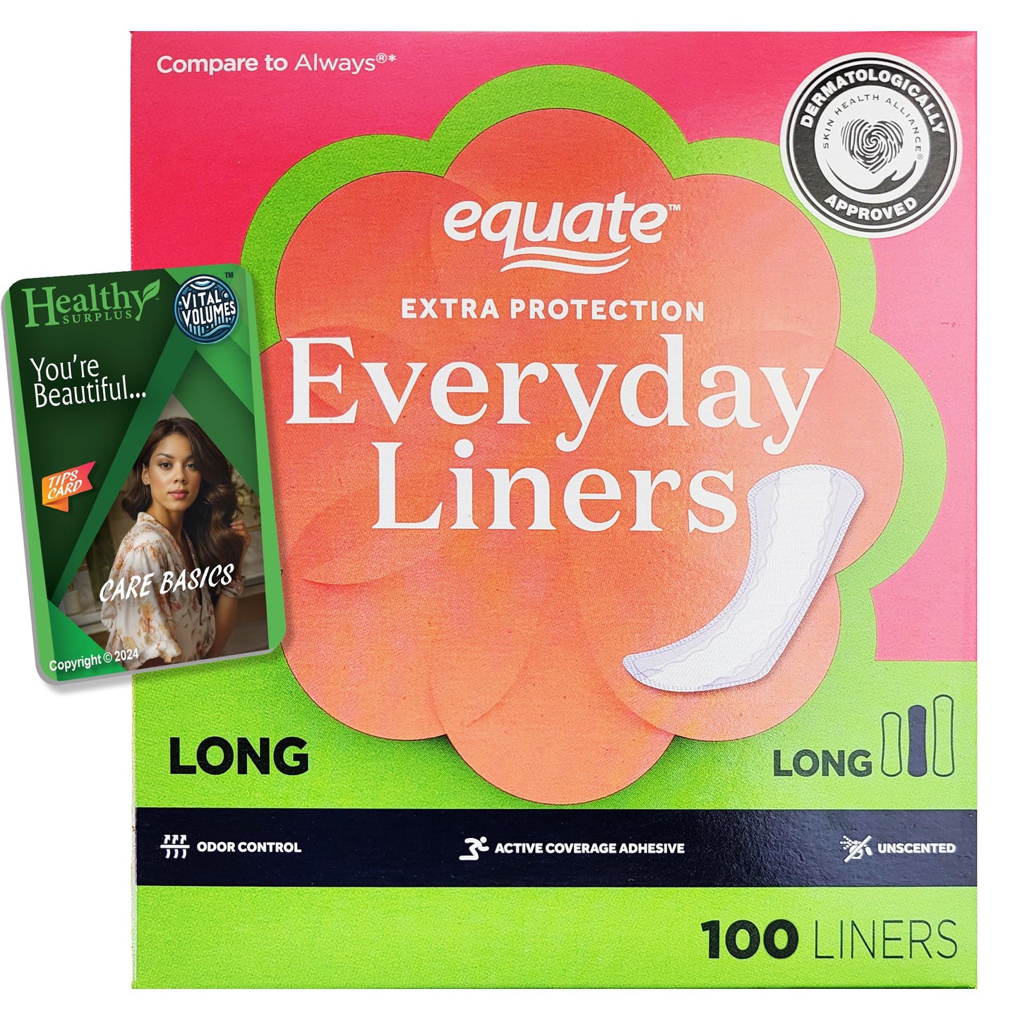 Everyday Liners - Long - 100 Liners with Active Coverage and Vital Volumes Tips Card Bundle