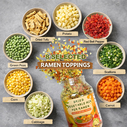 24Oz Mixed Ramen Toppings Dehydrated Soup, 700g All Natural Vegetable, 8 Freeze Dried Veggies for Noodles & Miso Soups, Camping, and Emergency Food,Plant-Based Dry Vegetable Flakes, No Additives- Clean Label,Vegan, Quick Prep