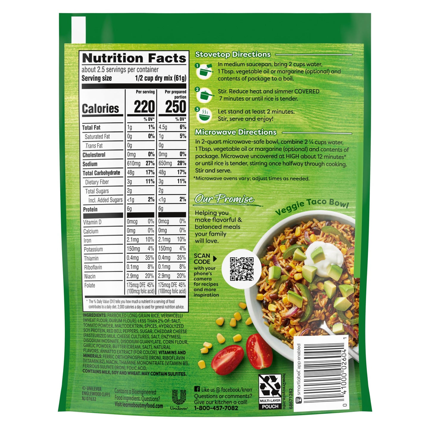 Knorr Rice Sides Taco Rice For a Tasty Rice Side Dish No Artificial Flavors or Preservatives, No Added MSG 5.4 oz