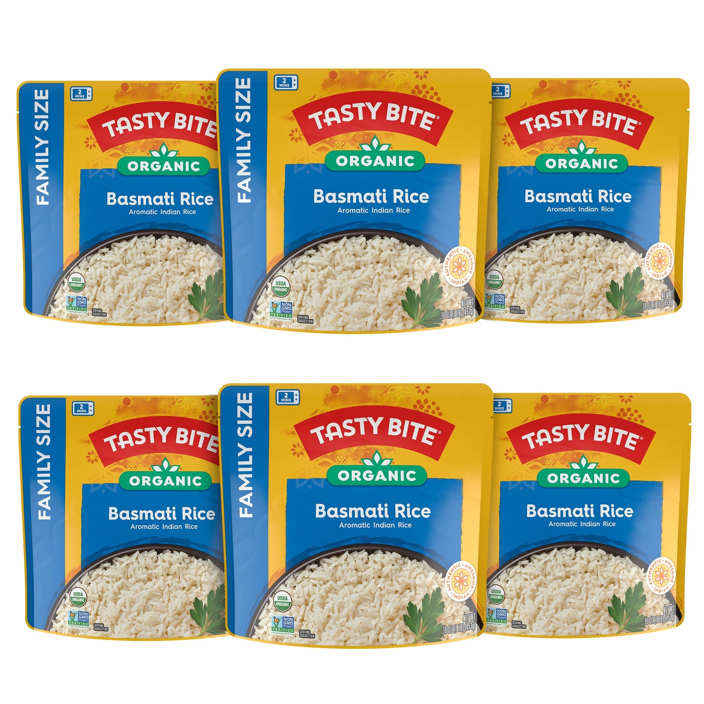 Tasty Bite Organic Basmati Rice, Family Size 16 Ounce, Ready to Eat, Microwavable, Vegan, Gluten-Free (Pack of 6)