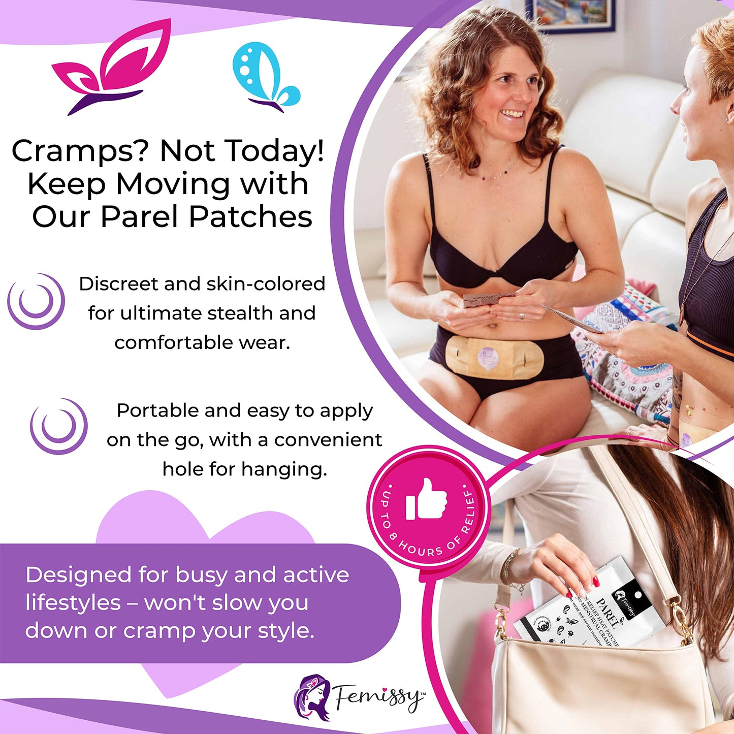 Heat Patches for Menstrual Cramps Based on Flow Strength, 10 Stick On Period Patches for Weak & Normal Flow + Vulva Balm (2 pcs Bundle: 2 + 0.5 oz); Vulva Cream; Intimate Vulva Moisturizer for Women