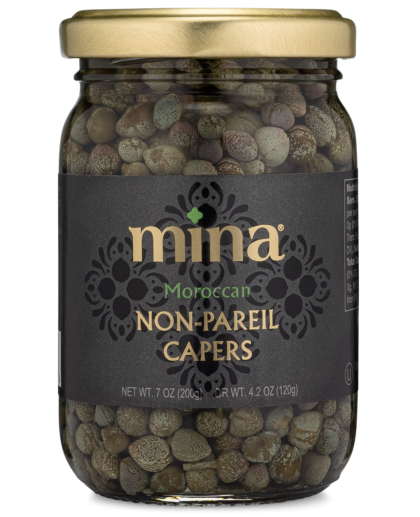 Mina Capers Non Pareil 7 oz, Perfect Mediterranean Seasoning or Garnish, Moroccan Capers Jar, Made with only Caper, Water, Vinegar and Sea Salt, Non GMO, Keto, Vegan, Gluten Free