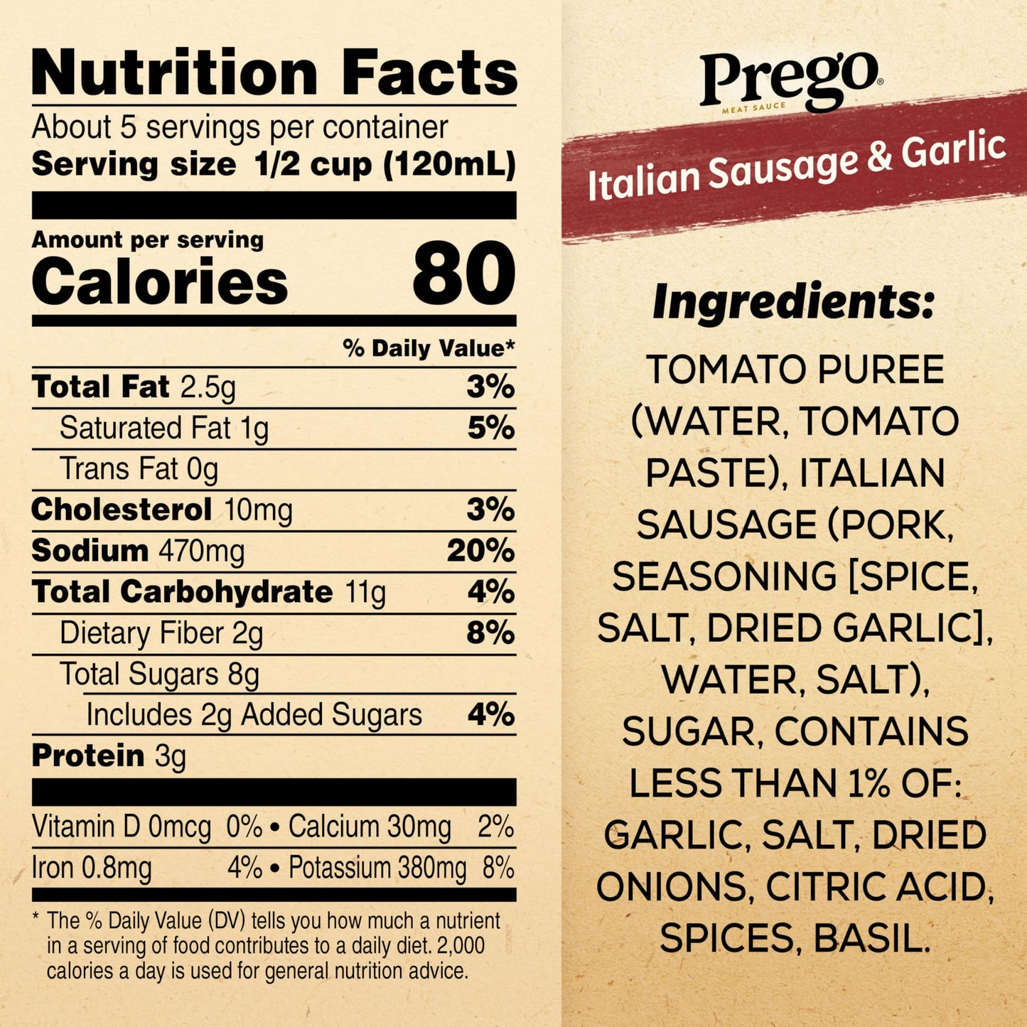 Prego Italian Sausage and Garlic Meat Sauce, 23.5 oz Jar