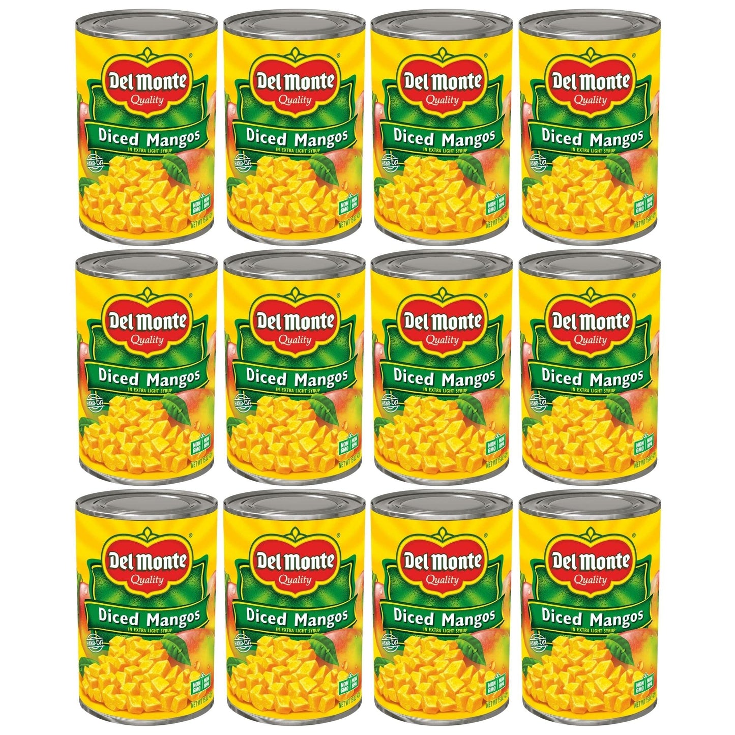 Del Monte Diced Mango in Extra Light Syrup, Canned Fruit, 12 Pack, 15 oz Can, Yellow