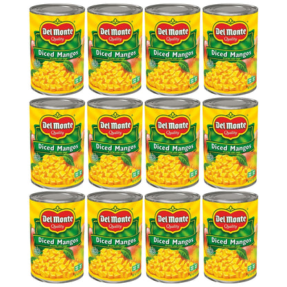 Del Monte Diced Mango in Extra Light Syrup, Canned Fruit, 12 Pack, 15 oz Can, Yellow