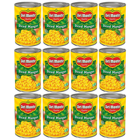 Del Monte Diced Mango in Extra Light Syrup, Canned Fruit, 12 Pack, 15 oz Can, Yellow
