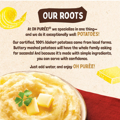 OH PURÉE! Buttery Mashed Potatoes, 4-servings, 3.6oz (Pack of 12), Gluten Free; Dairy Kosher; Vegetarian; No Artificial Flavors; No Artificial Colors; Made with 100% REAL Idaho Potatoes