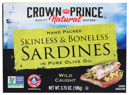 Crown Prince, Skinless & Boneless Sardines in Olive Oil, 3.75 oz