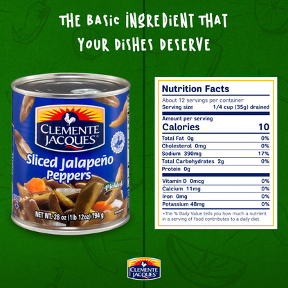 Clemente Jacques Sliced Jalapeño Peppers, 28 oz (Pack of 12)