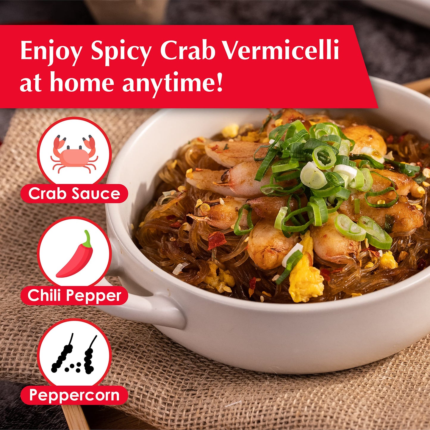 Chef Dragon Singapore Chili Spicy Crab Glass Vermicelli Noodles – Non-Fried, Low‑GI, Quick 10‑Min Meal – Authentic Singapore Chili Crab Flavor | Pack of 1 (3 Counts)