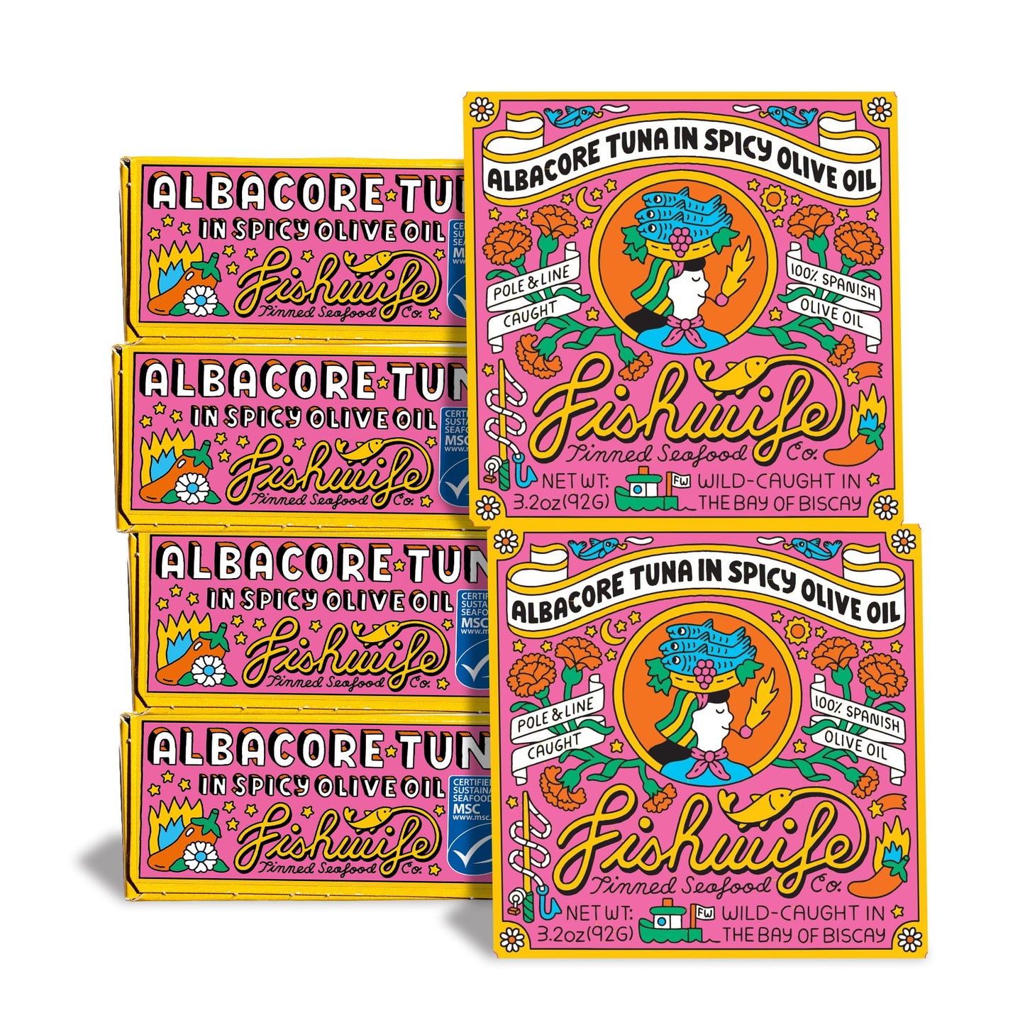 Fishwife Albacore Tuna in Spicy Olive Oil 6-Pack (3.2 Ounce) | MSC-Certified Sustainable Seafood, Gluten Free, High Protein, Omega-3s | Hand-Packed with Spanish Olive Oil, Hot Paprika, Cayenne, White Pepper, Garlic, and Salt