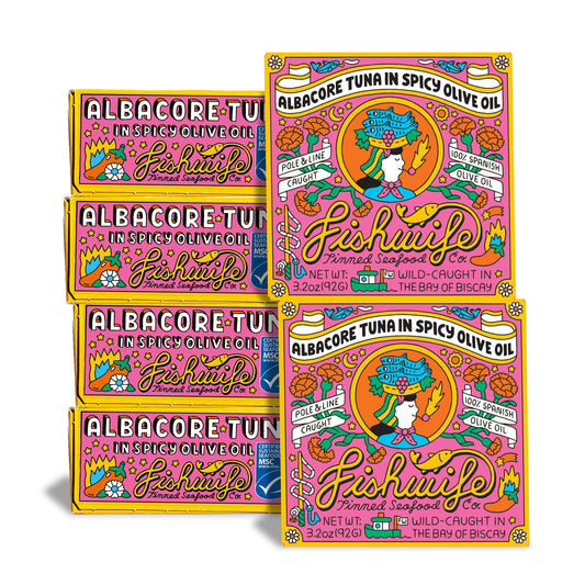 Fishwife Albacore Tuna in Spicy Olive Oil 6-Pack (3.2 Ounce) | MSC-Certified Sustainable Seafood, Gluten Free, High Protein, Omega-3s | Hand-Packed with Spanish Olive Oil, Hot Paprika, Cayenne, White Pepper, Garlic, and Salt