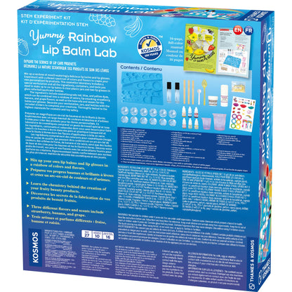 Thames & Kosmos Yummy Rainbow Lip Balm Lab STEM Kit | Make Lip Balms, Glosses | Strawberry, Grape, Banana Flavors & Cosmetic Jars | Chemistry & Biology of Skin Care | 2-Language (EN/FR)
