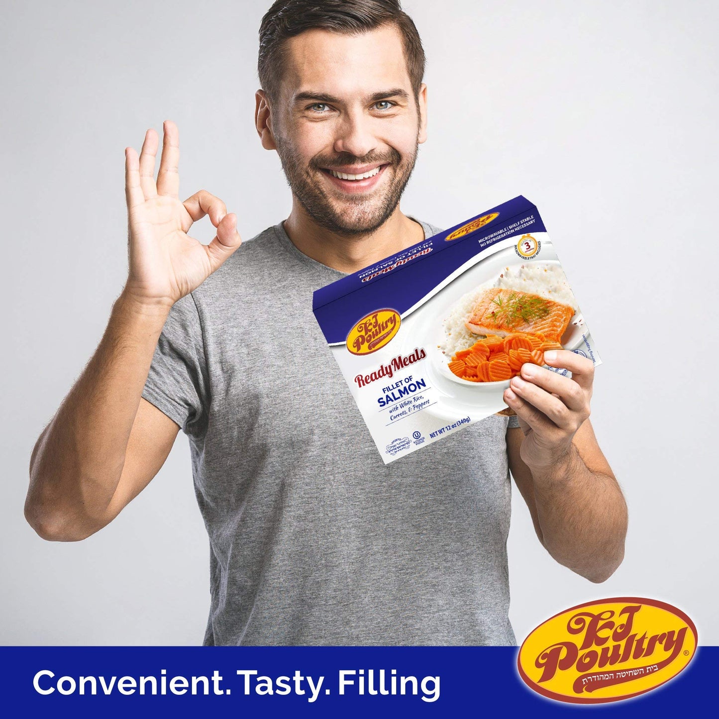 KJ Poultry Kosher Ready Meals - Salmon Fillet Fish, Parve MRE Meal Ready to Eat, Protein Food, Halal, (1 Pack) Prepared Entree Fully Cooked, Shelf Stable Microwave Dinner, Travel, Military, Camping
