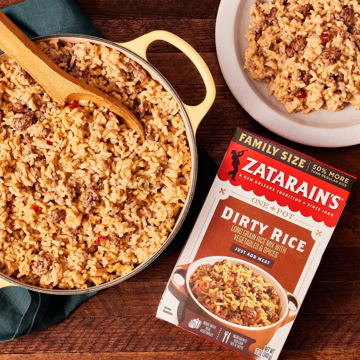 Zatarain's Rice Mix, Dirty Rice, Family Size, Gluten Free, No MSG Added, Long Grain White Rice, Onions and Bell Peppers with Cajun Seasonings, Made with Real Vegetables, 12 oz