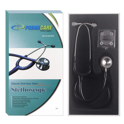 Primacare First Classic Dual Head Stethoscope, Stainless Steel Chestpiece, Professional Medical Stethoscope for Doctors, Nurses, Students, Adult & Pediatric, Black