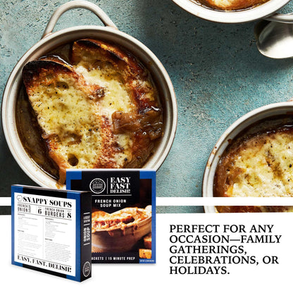 Just In Time Gourmet French Onion Soup Mix, 2 Soups in Box, Quick and Easy Fool-proof Recipe, Simple Ingredients, Hearty Flavors, Must-Have Pantry Item for Classic Comfort Food