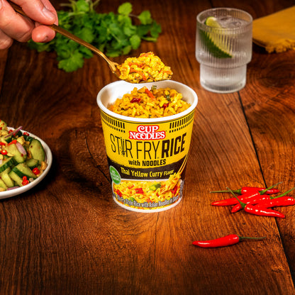 Nissin Cup Noodles Stir Fry Rice with Noodles, Thai Yellow Curry, 2.61 Ounce (Pack of 6)