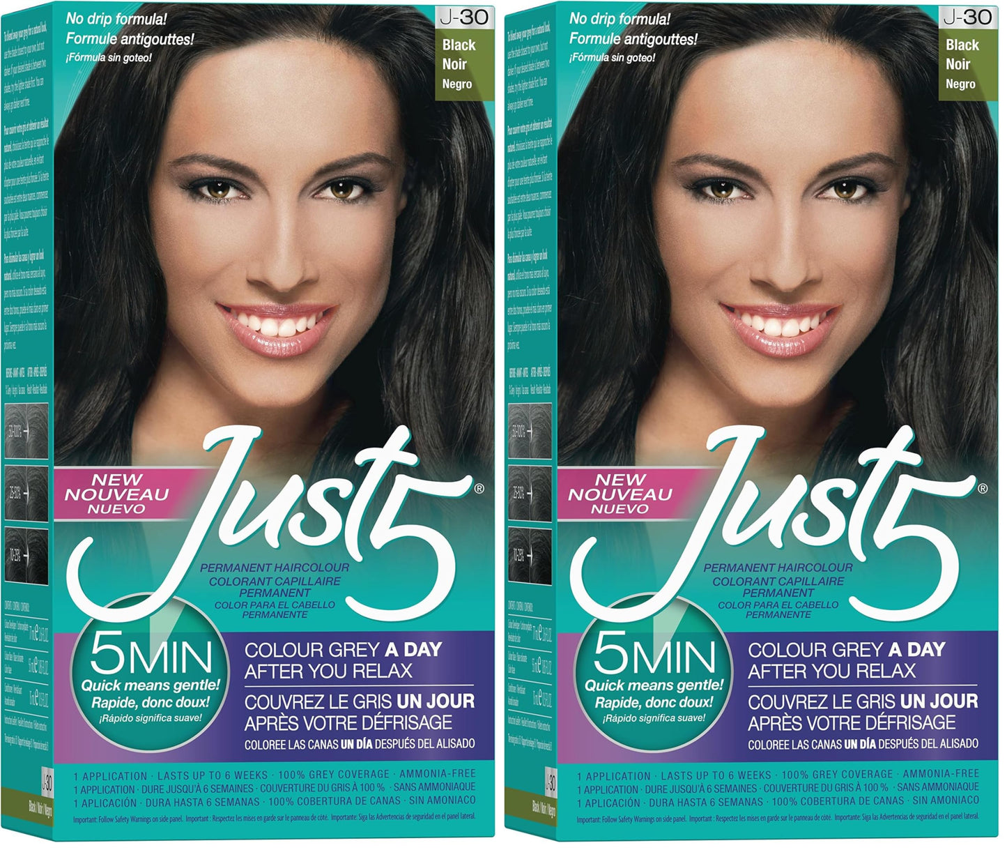 Just 5 Women's 5 Minute Permanent Hair Color with Conditioner, Grey Hair Coloring for Women - Black (Pack of 2)