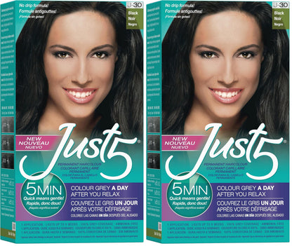 Just 5 Women's 5 Minute Permanent Hair Color with Conditioner, Grey Hair Coloring for Women - Black (Pack of 2)