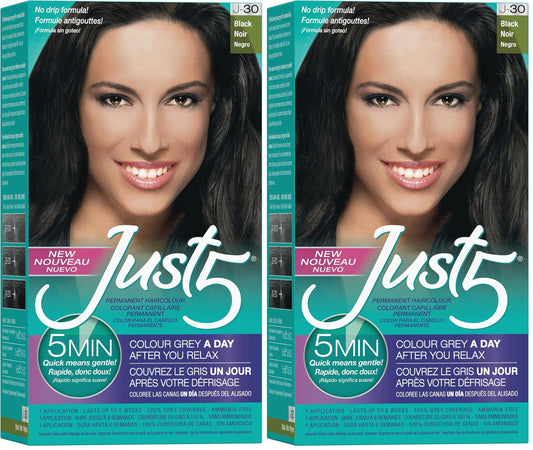 Just 5 Women's 5 Minute Permanent Hair Color with Conditioner, Grey Hair Coloring for Women - Black (Pack of 2)
