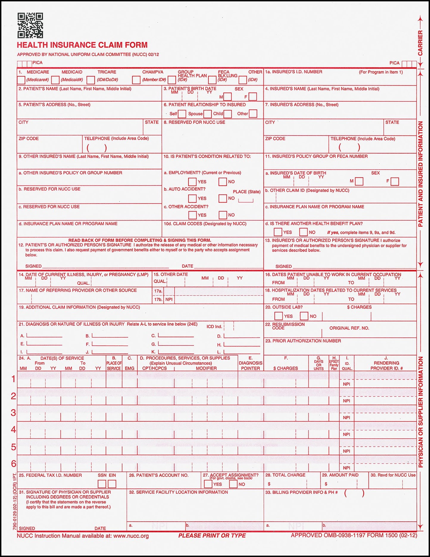 Tabbies Health Insurance Claim Forms, Approved by National Uniform Claim Committee (NUCC), HCFA/CMS 1500, 8-1/2" x 11", 500 Sheets/Pack