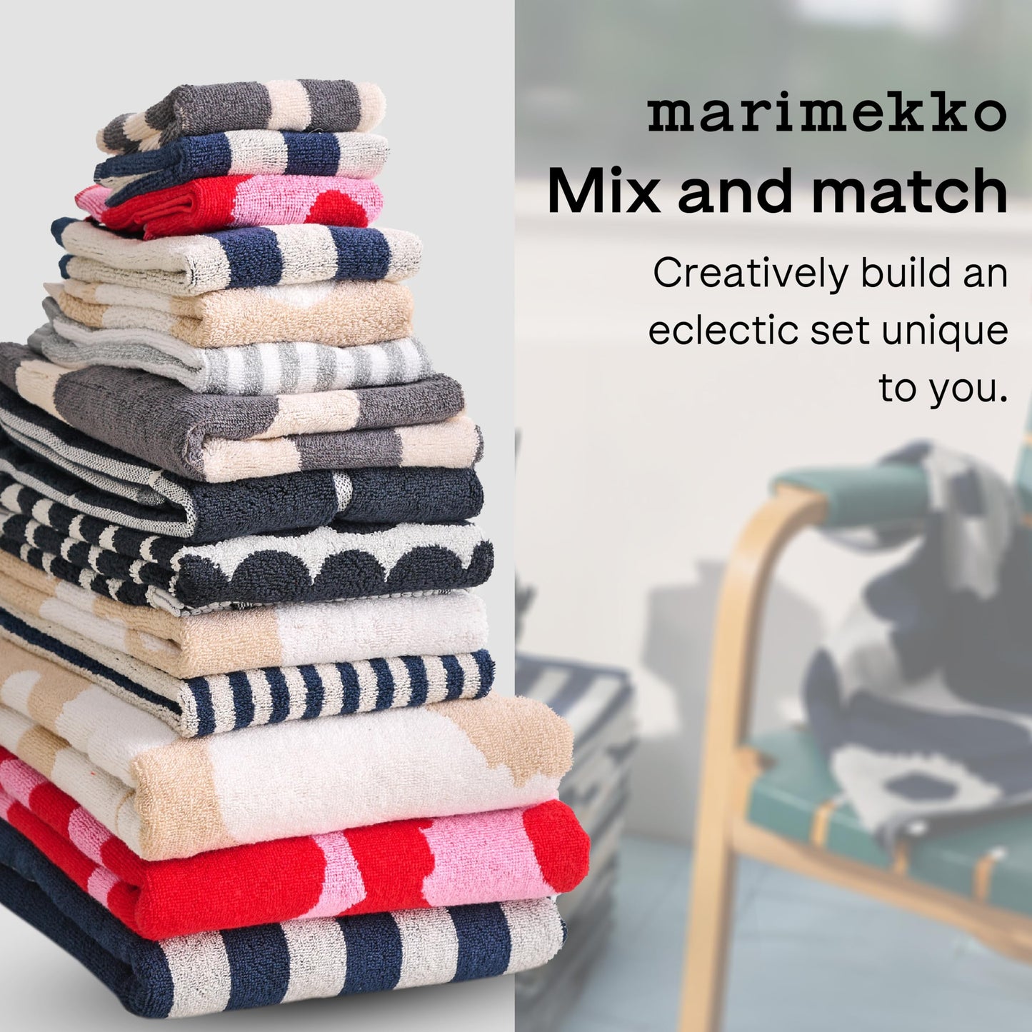 MARIMEKKO Unikko Terry Cotton Washcloth Floral Patterned Washcloths - Red, 12 in x 12 in