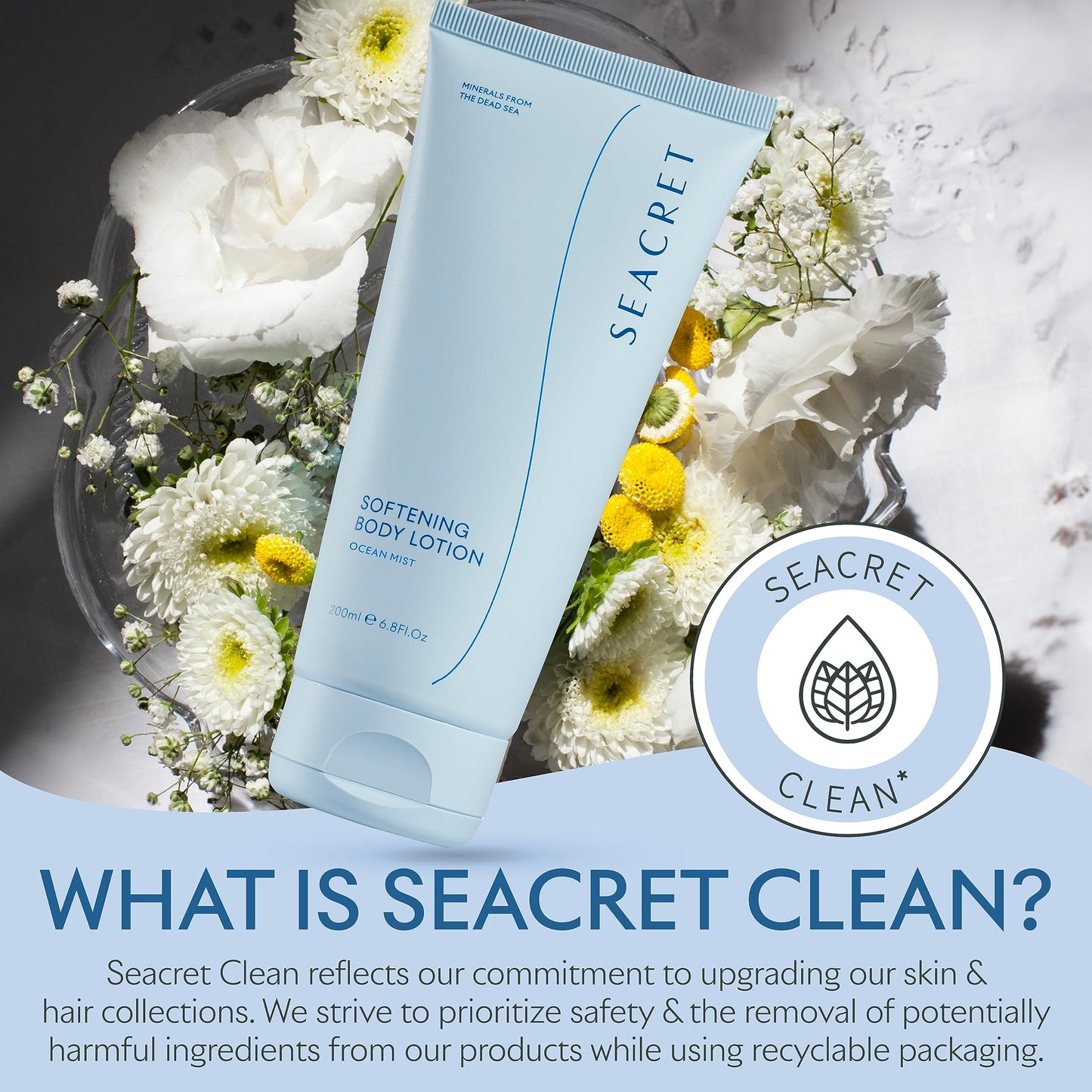 SEACRET Body Lotion for Dry Skin - Daily Moisturizing Lotion with Ceramide, Squalane, Shea Butter & Dead Sea Minerals, Fast-Absorbing Non-Greasy Formula, 6.8 fl oz