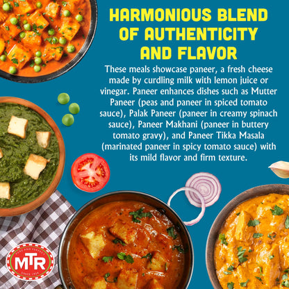 MTR Ready-To-Eat: Exotic Paneer Mix - Assorted Pack of 4 (Mutter Paneer, Palak Paneer, Paneer Makhani, Paneer Tikka Masala) - Authentic Indian Food with No Added Preservatives - Suitable for Vegetarians