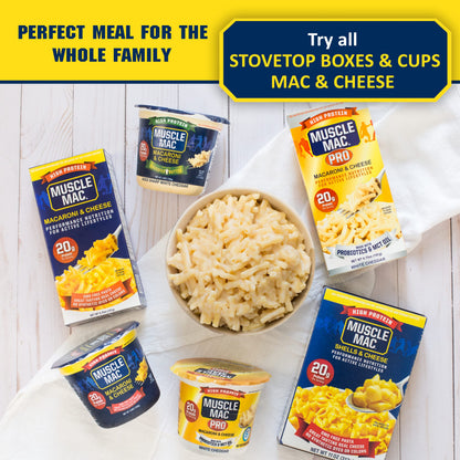 Muscle Mac Microwavable Macaroni & Cheese Cups - Aged Sharp White Cheddar Cheese - Made With Real Cheese & Butter from GrassFed Cows - Vegetarian-Friendly Pea Protein - 3.6 oz. (Pack of 12)
