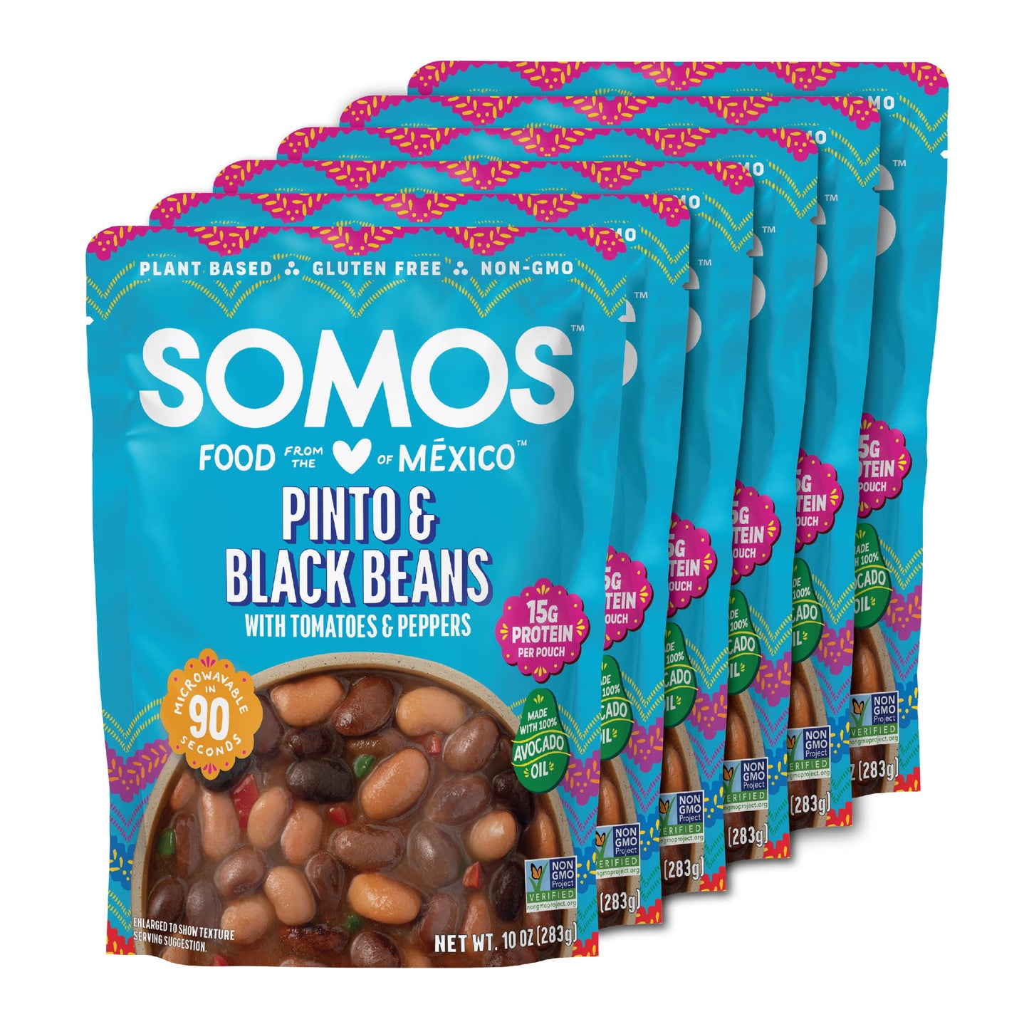 SOMOS Pinto & Black Beans - Gluten Free, Non-GMO, Vegan Ready-to-Eat Microwavable Meals - Delicious, Healthy & Plant Based Convenience - Perfect for Quick, Healthy Dining |10oz Pouch (Pack of 6)